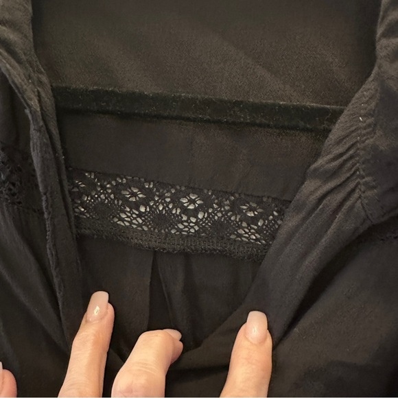 Aura Black Boho Maxi Dress Short Sleeve Lace Detail Pocket Tie Waist Size Medium - Picture 5 of 12